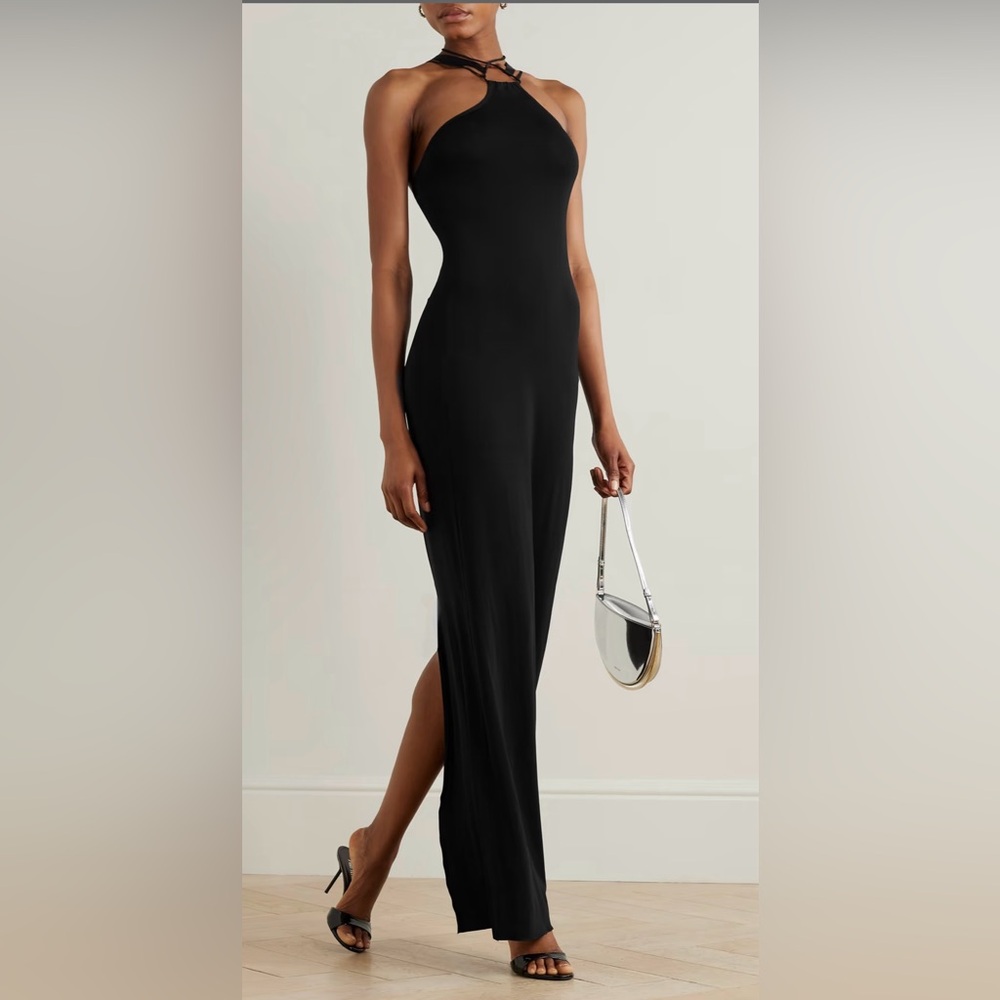 Nensi Dojaka  Viscose Jersey Black Halter Neck Maxi Dress Size Large